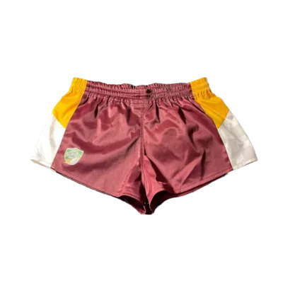 Old School Broncos Footy Shorts Maroon Gold and White
